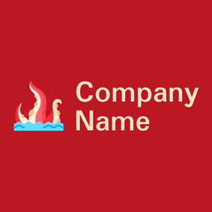 Kraken logo on a Fire Engine Red background - Abstracto