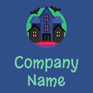 Haunted house logo on a Fun Blue background - Domaine de l'architechture